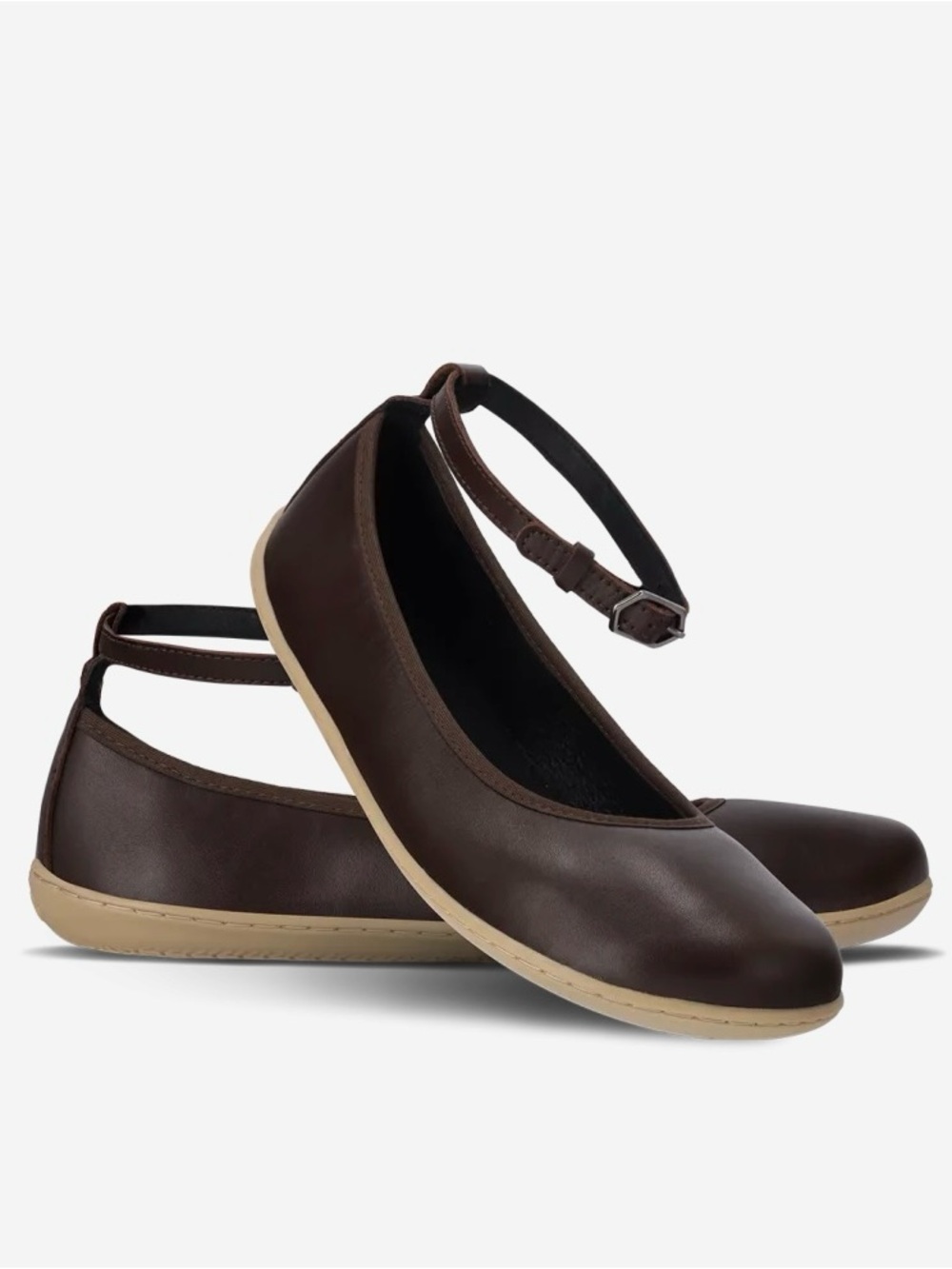 Be Lenka FLORENCE Dark Brown Leather Ballet Flat with Ankle-Strap - Picture 2 of 14